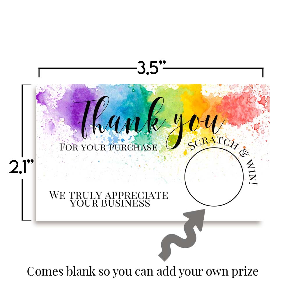 Rainbow Watercolor Themed Scratch & Win Cards