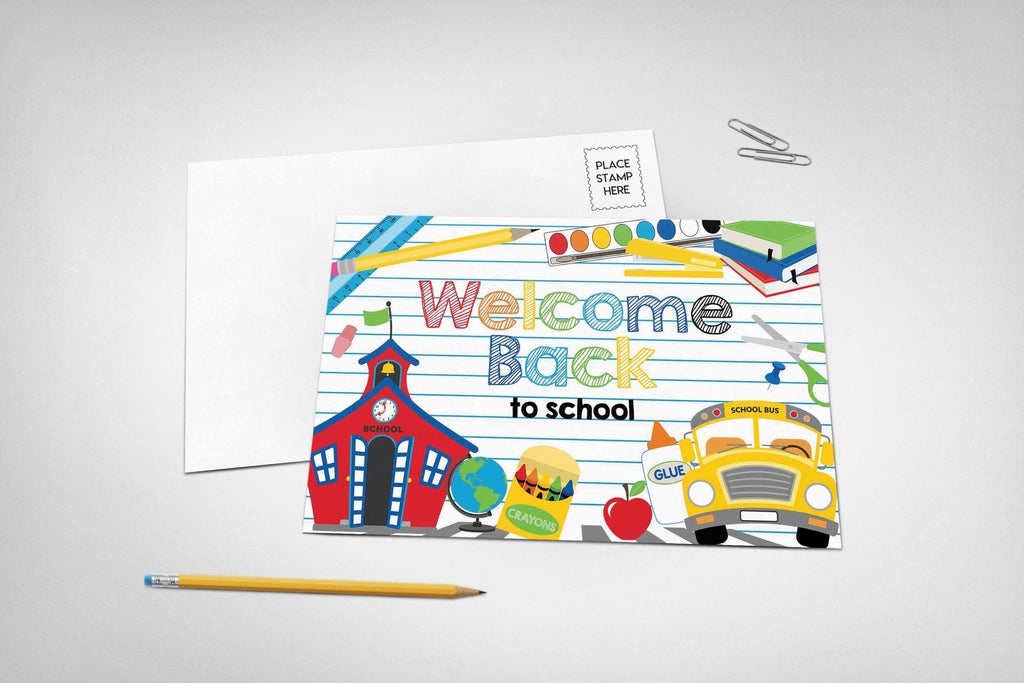 school supply back to school postcards